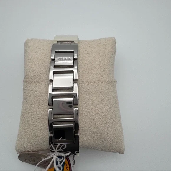 Fossil ES2050 MOP Dial White Ceramic Stainless Steel Link Watch
